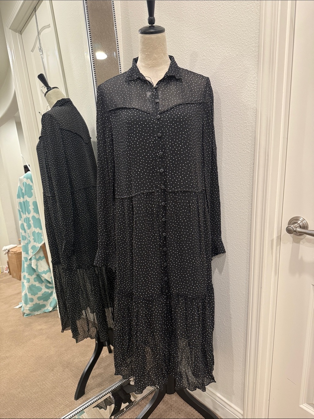 rag & bone Black Polka Dot Tiered Maxi Dress NWT